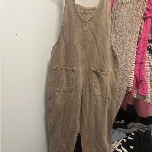 Pull&Bear Tan Corduroy Jumpsuit Relaxed Fit
